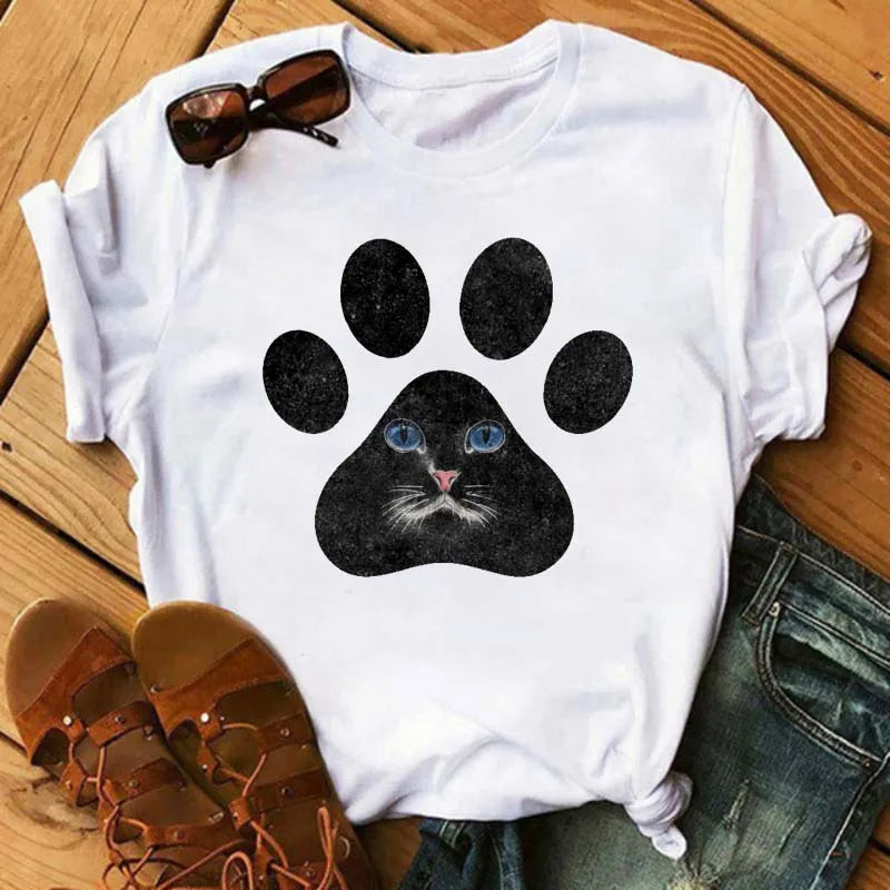 Fashion Women Dogs Paws T Shirt Peace Love Dogs Funny