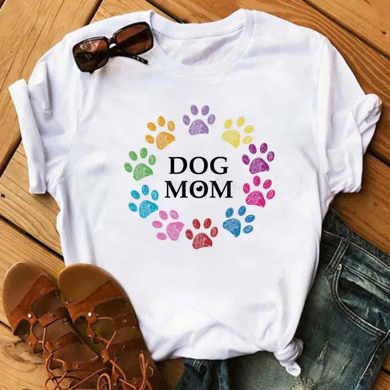 Fashion Women Dogs Paws T Shirt Peace Love Dogs Funny