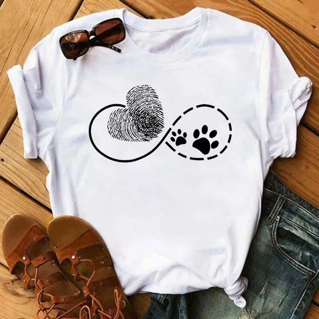 Fashion Women Dogs Paws T Shirt Peace Love Dogs Funny