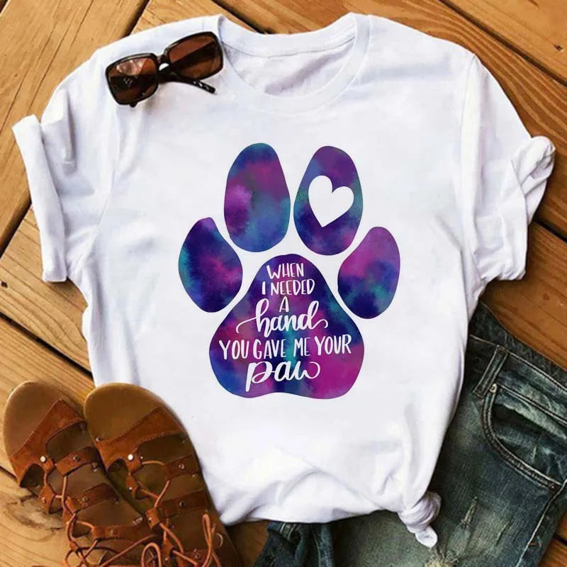 Fashion Women Dogs Paws T Shirt Peace Love Dogs Funny