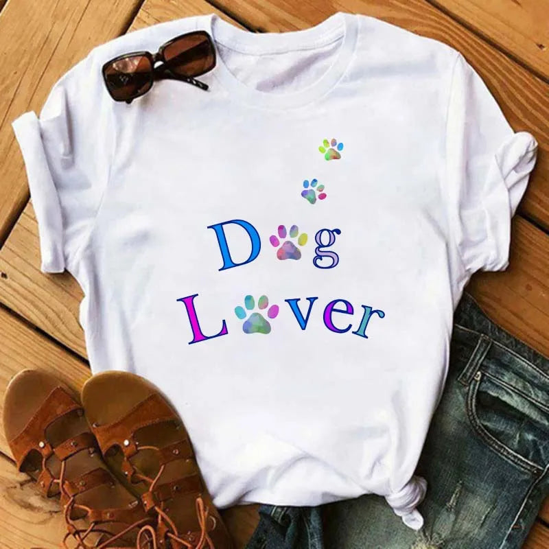 Fashion Women Dogs Paws T Shirt Peace Love Dogs Funny
