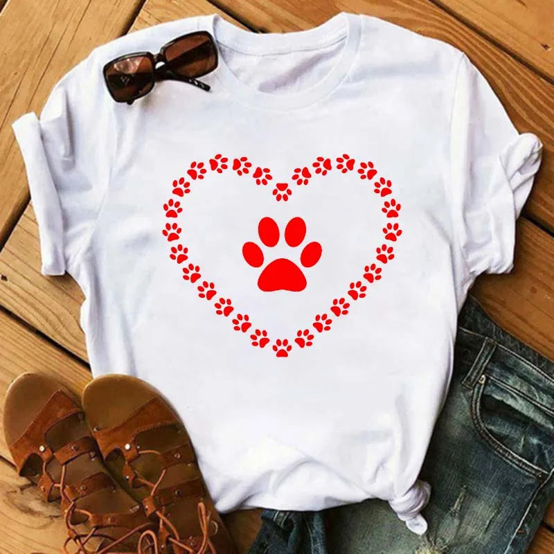 Fashion Women Dogs Paws T Shirt Peace Love Dogs Funny