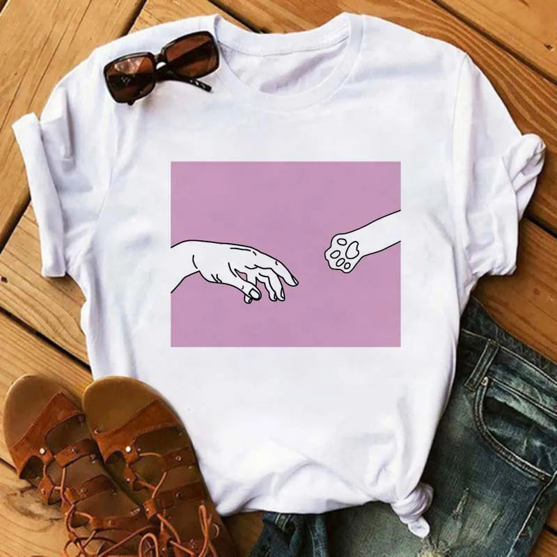 Fashion Women Dogs Paws T Shirt Peace Love Dogs Funny