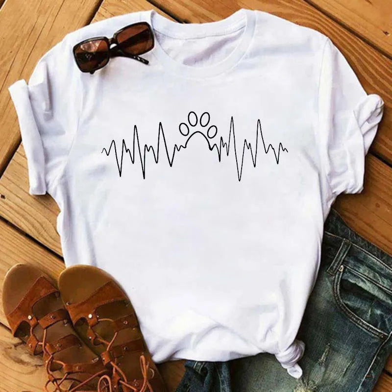 Fashion Women Dogs Paws T Shirt Peace Love Dogs Funny