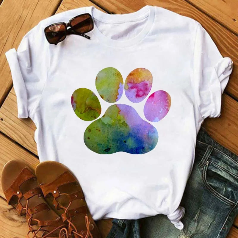 Fashion Women Dogs Paws T Shirt Peace Love Dogs Funny