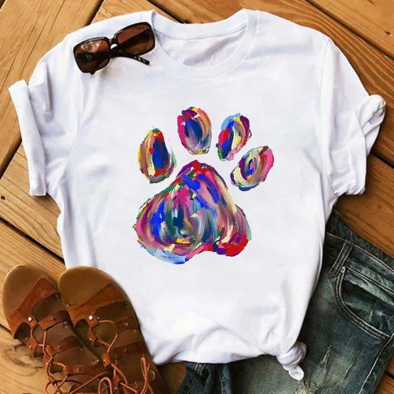Fashion Women Dogs Paws T Shirt Peace Love Dogs Funny