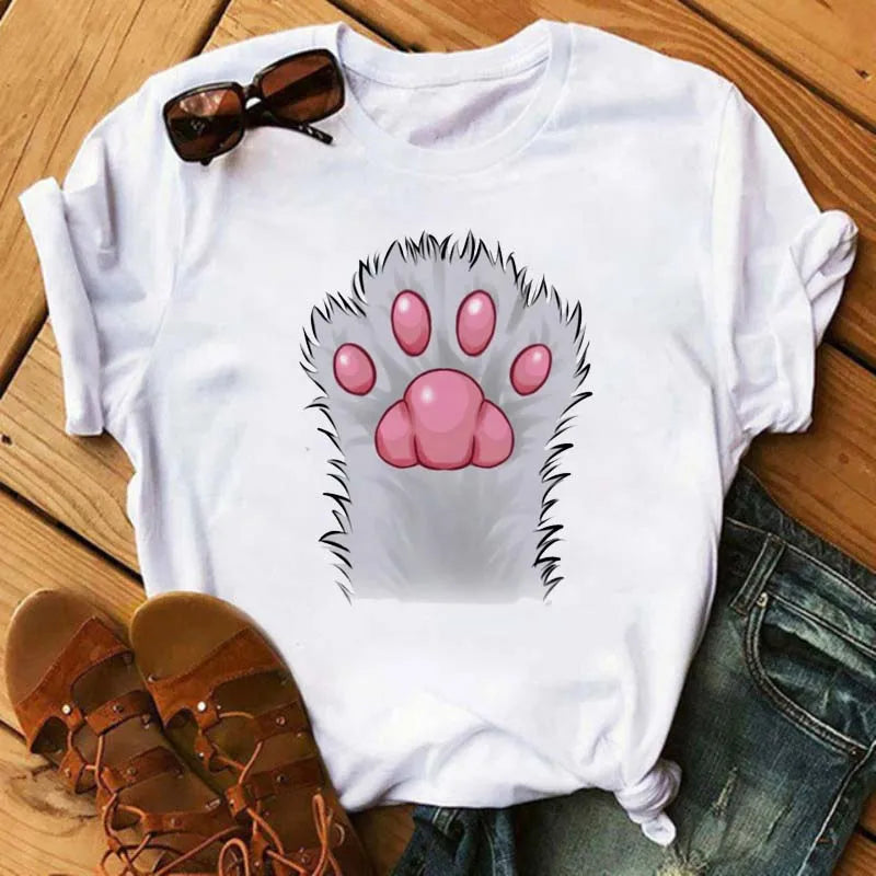 Fashion Women Dogs Paws T Shirt Peace Love Dogs Funny