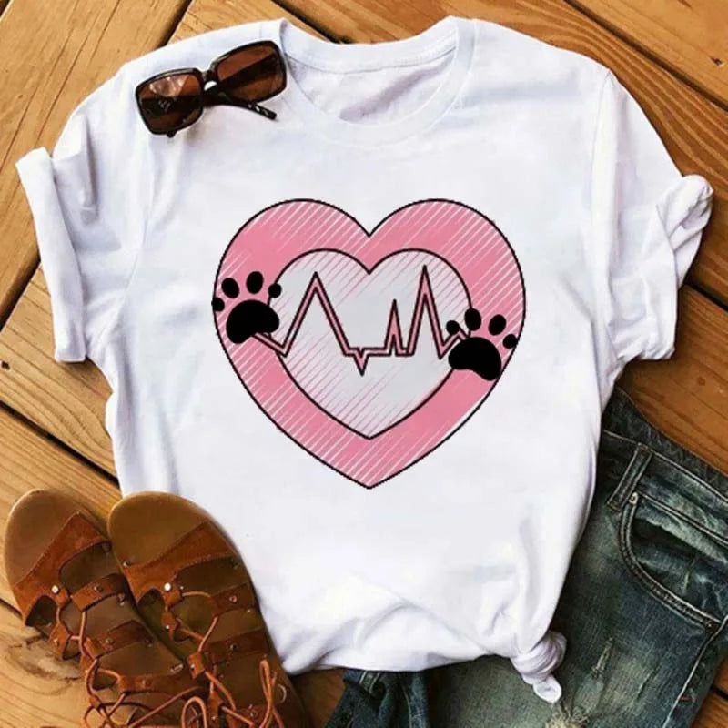 Fashion Women Dogs Paws T Shirt Peace Love Dogs Funny