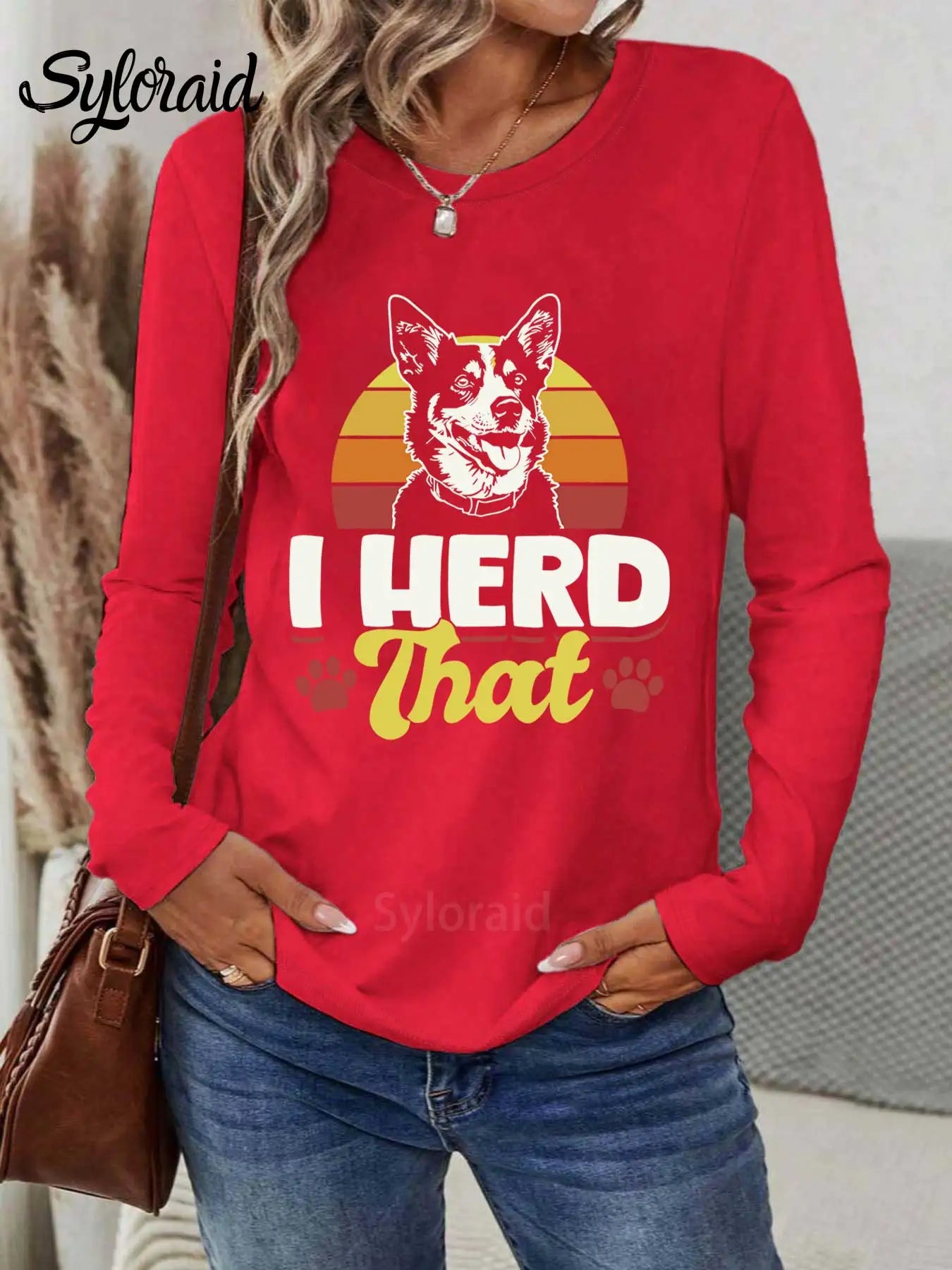 Women's Long Sleeve T Shirt Cattle Dog Shirt Fashion Top