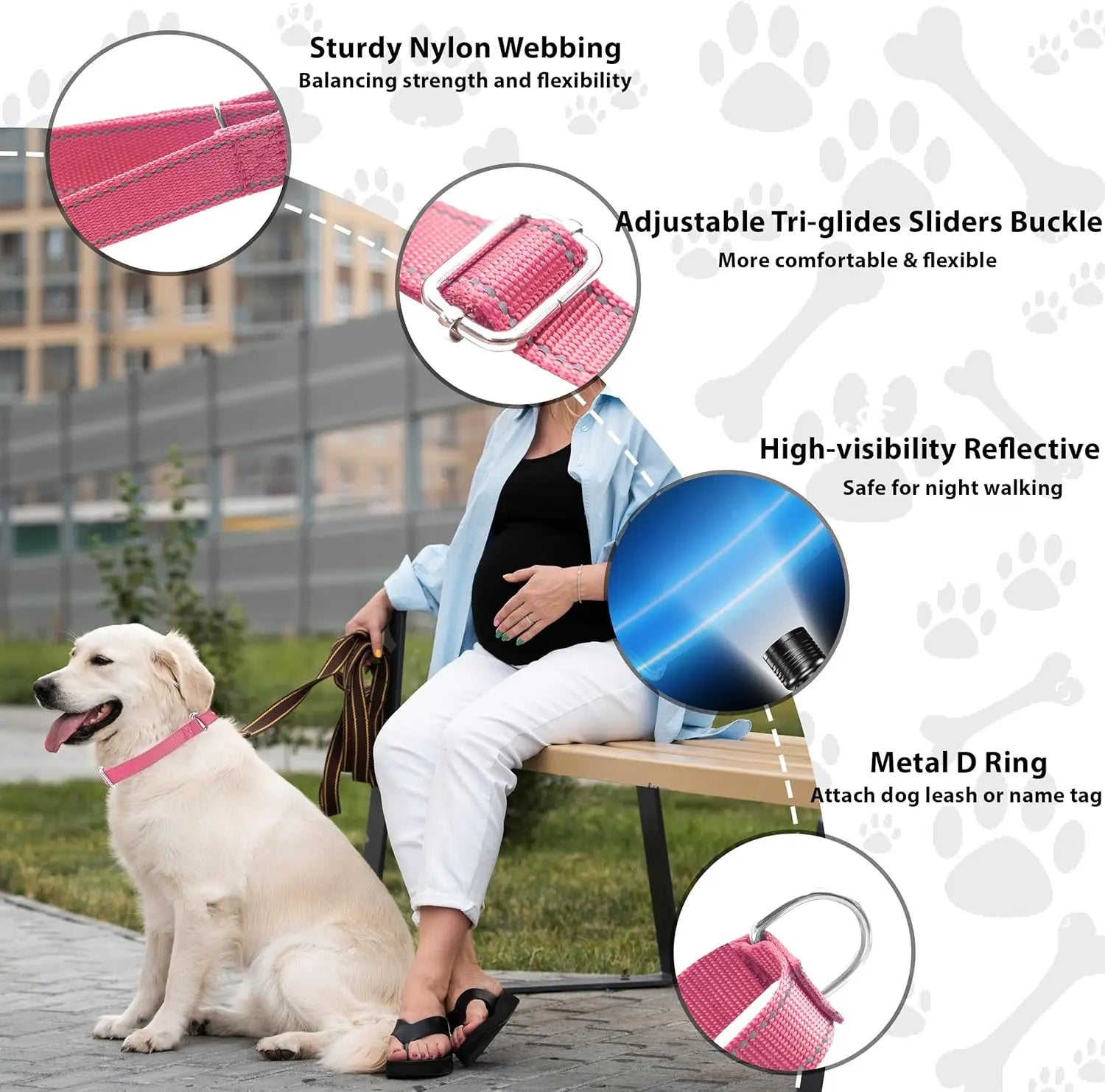 Adjustable No Buckle Martingale Dog Collar Reflective Slip