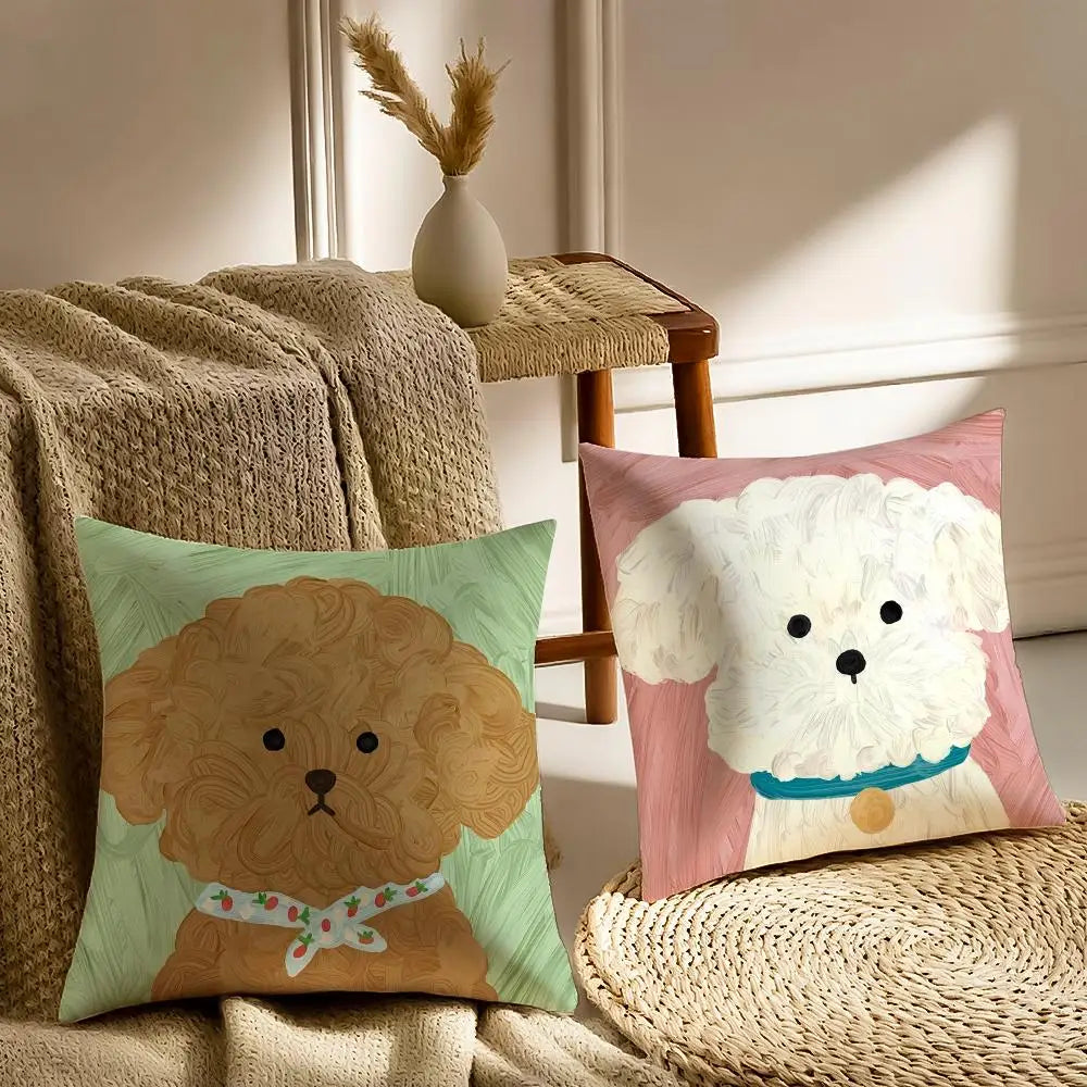 Oil painting dog Cute Cushion Cover Soft Plush Throw Pillow