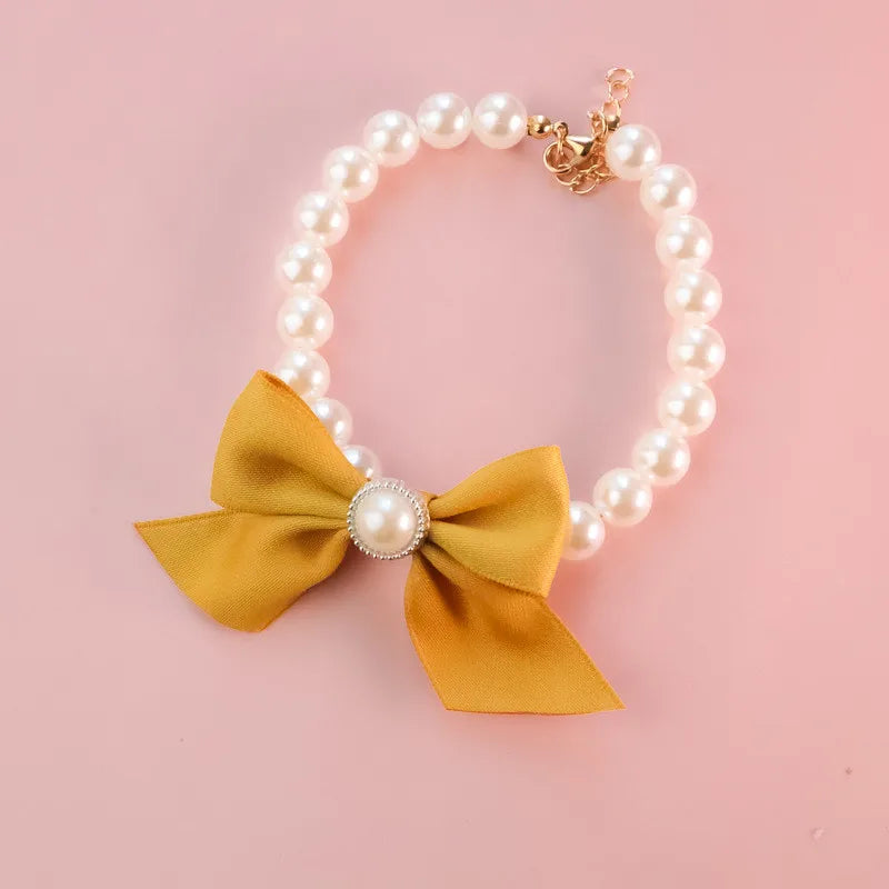 Pet Collar Pearl Bow Necklace Jewelry Cute Collar Puppy