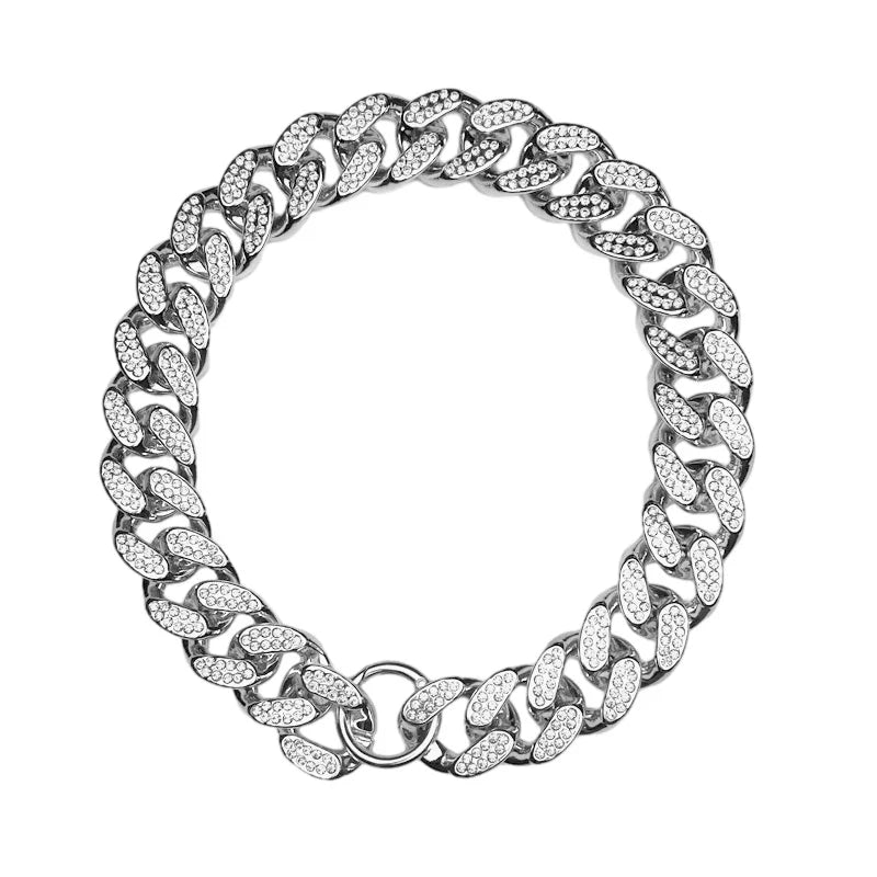 Dog Collar Chain Diamond Inlay Sparkle Bulldog Necklace