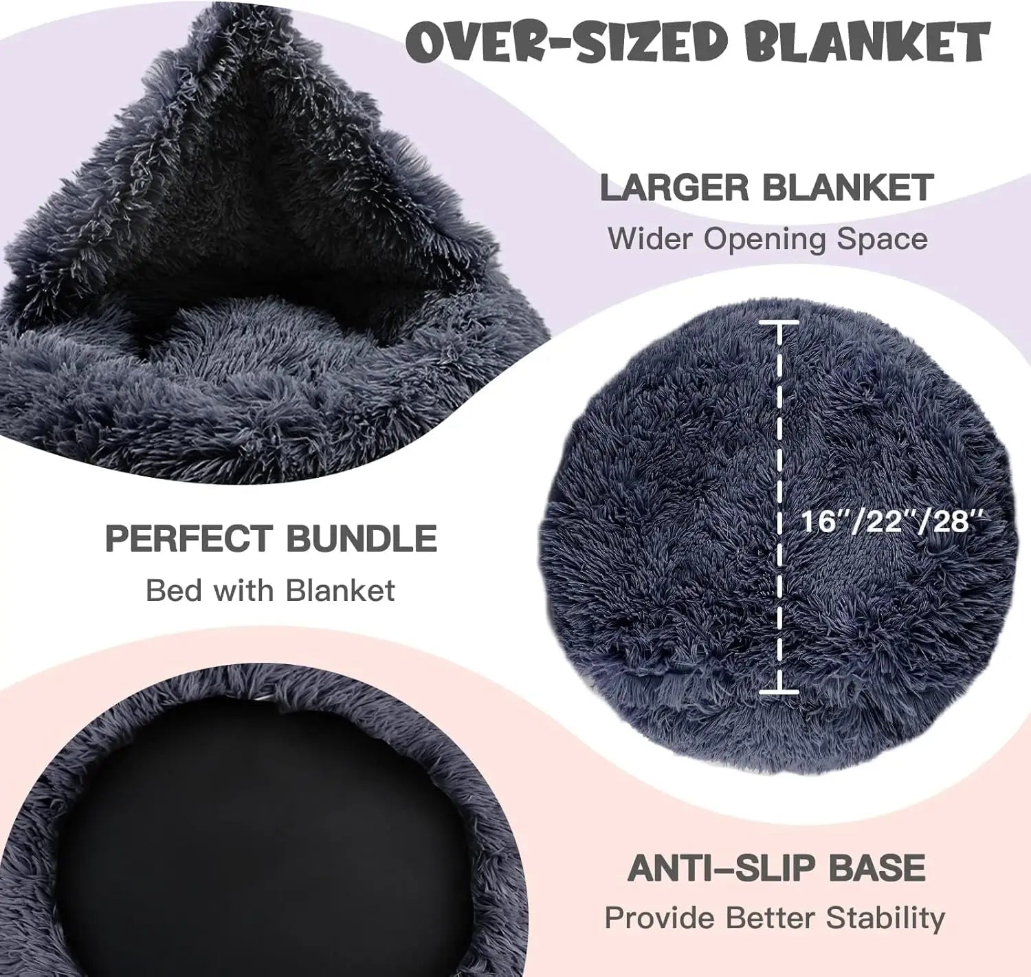 Medium Round Dog Bed with Attached Blanket Pet Bed
