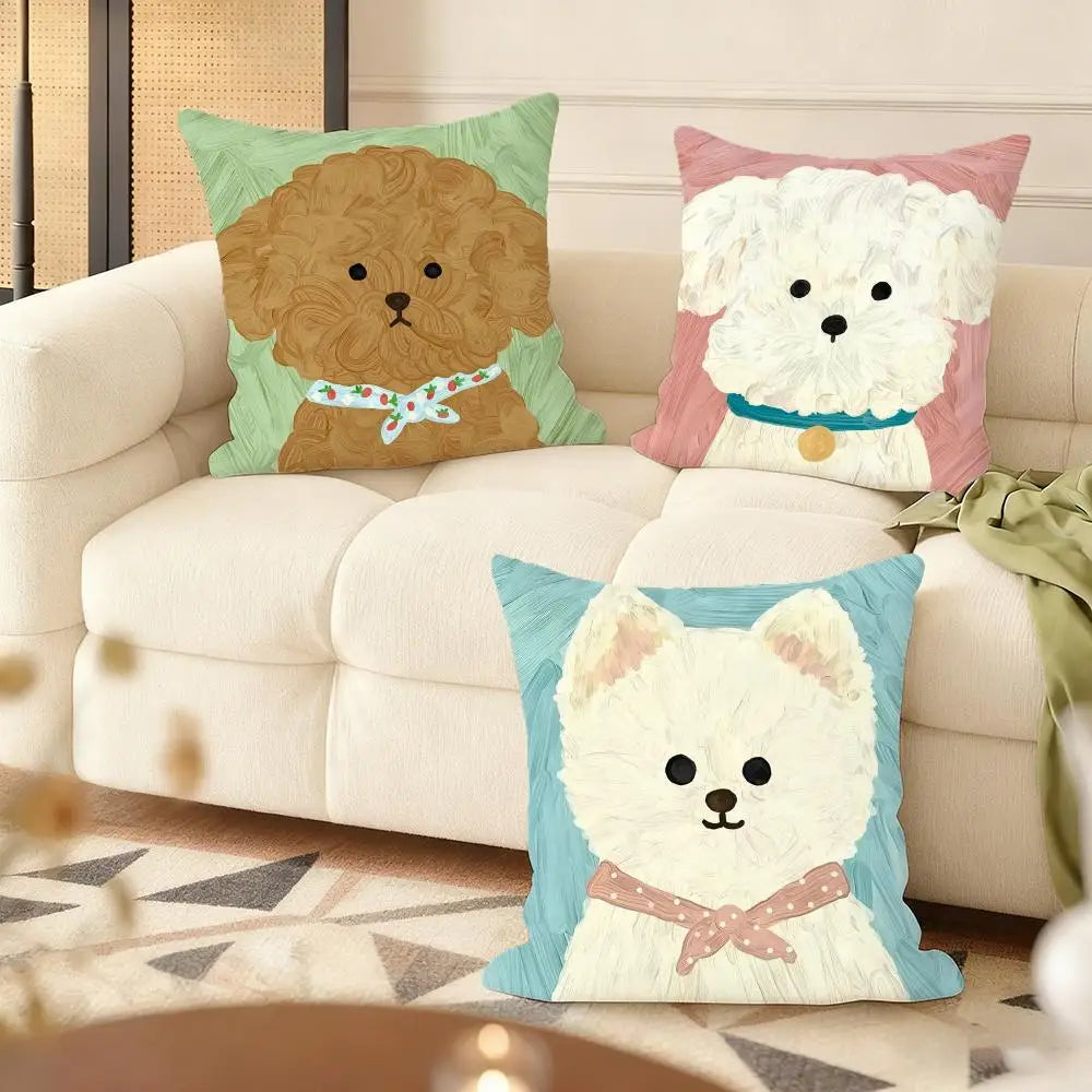 Oil painting dog Cute Cushion Cover Soft Plush Throw Pillow