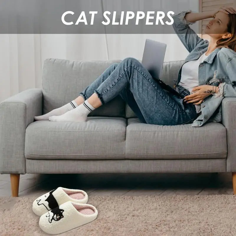 Women autumn Winter Warm Slippers Cartoon Cat Shoes