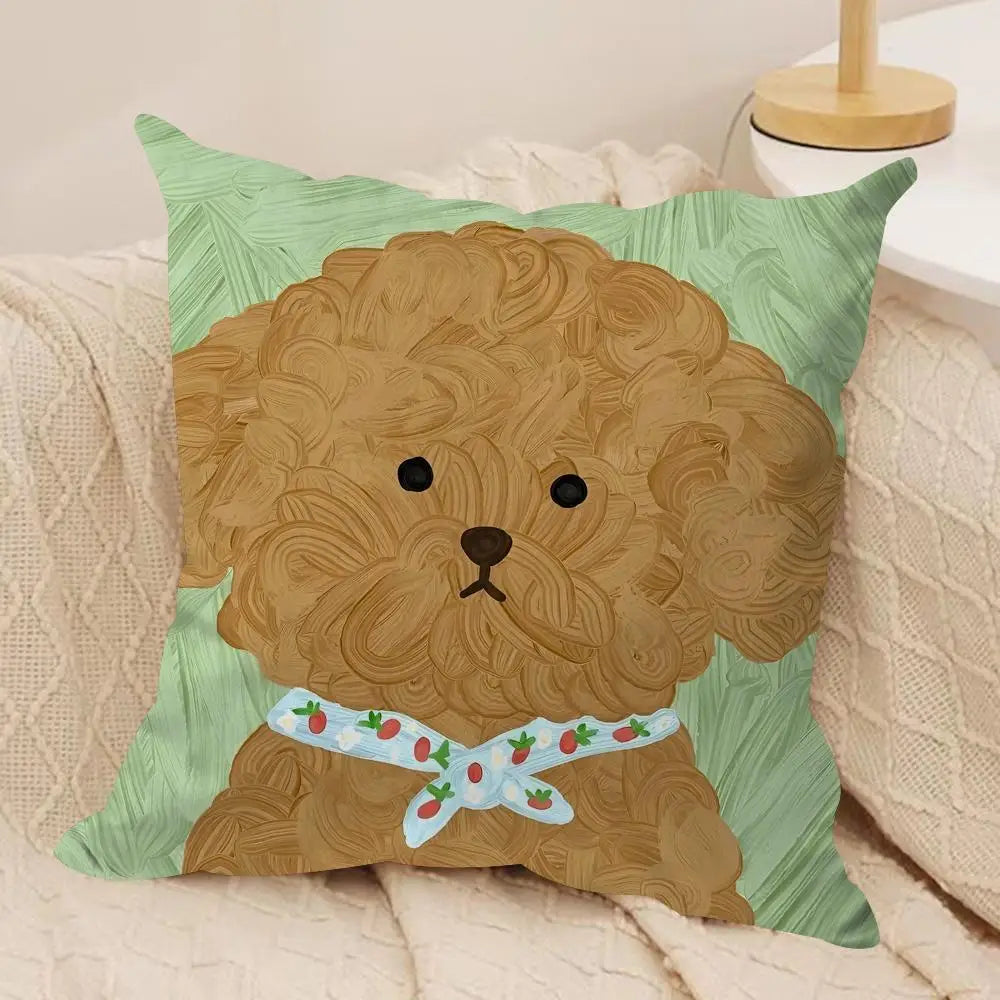 Oil painting dog Cute Cushion Cover Soft Plush Throw Pillow