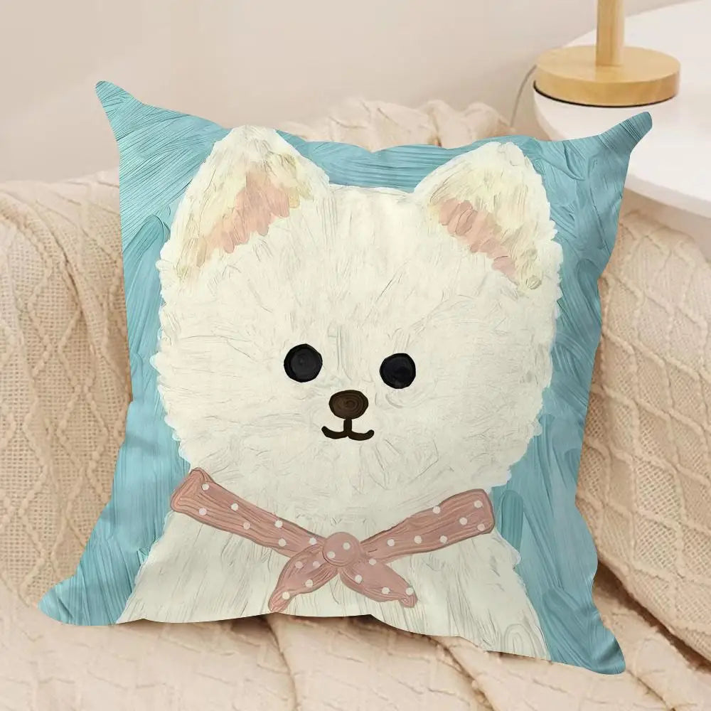 Oil painting dog Cute Cushion Cover Soft Plush Throw Pillow