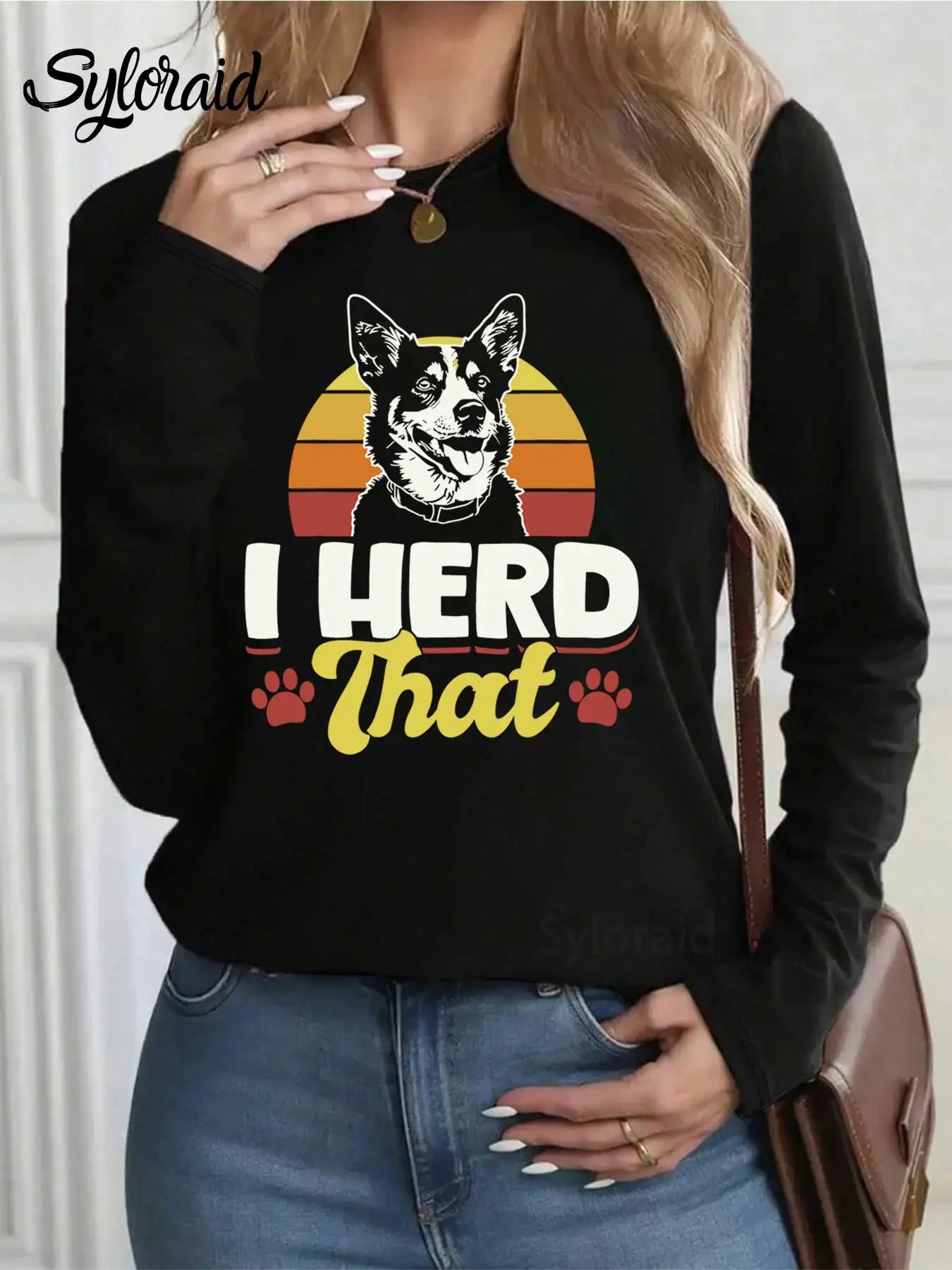 Women's Long Sleeve T Shirt Cattle Dog Shirt Fashion Top
