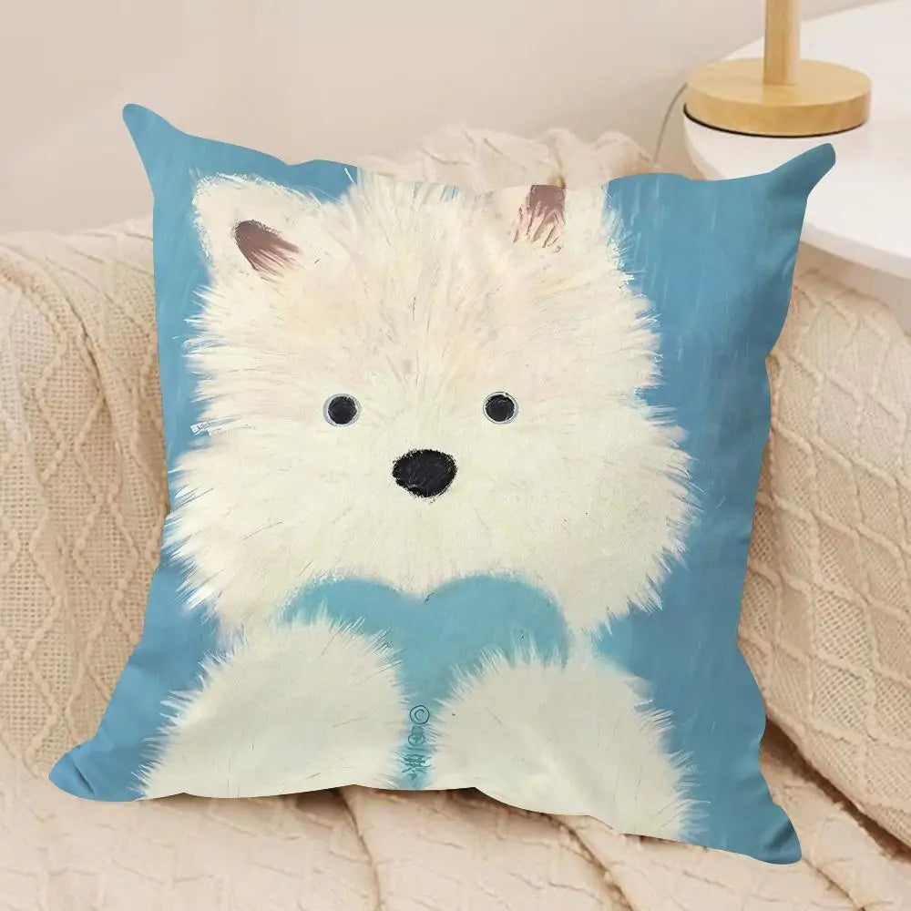 Oil painting dog Cute Cushion Cover Soft Plush Throw Pillow