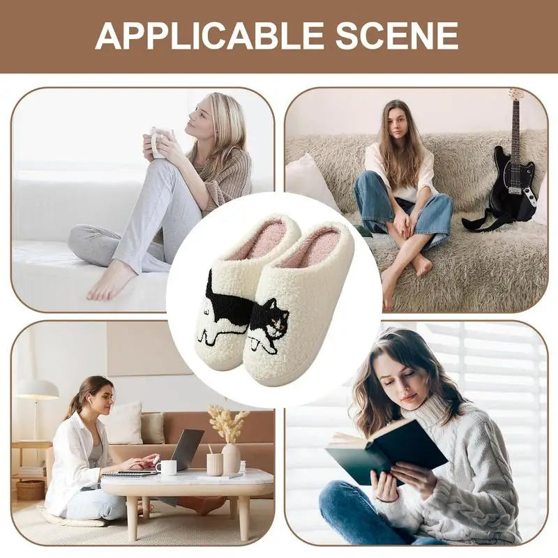 Women autumn Winter Warm Slippers Cartoon Cat Shoes