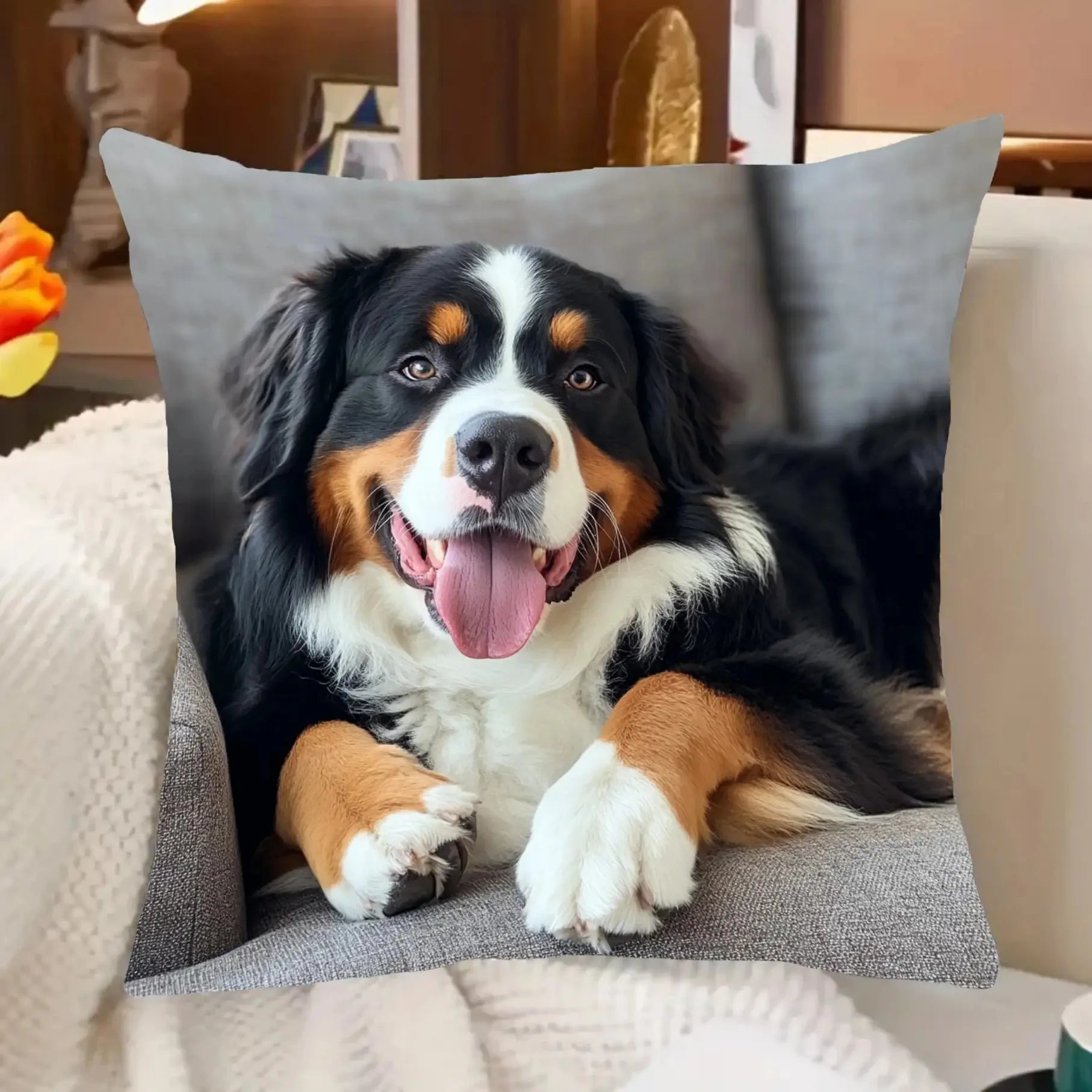 Modern Bernese Mountain Dog Pillow Cover Decor