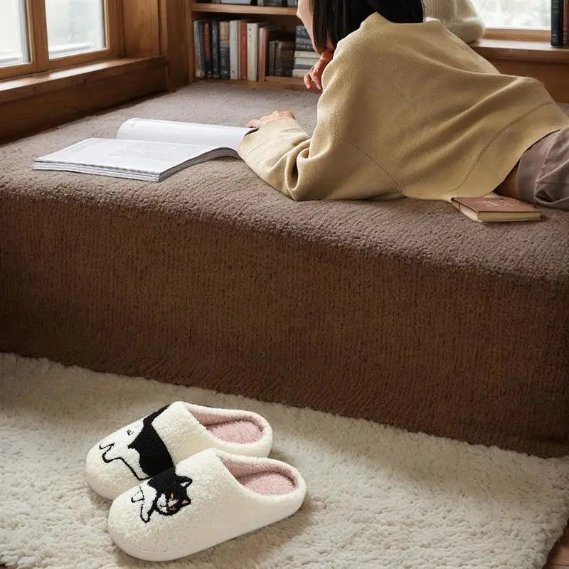Women autumn Winter Warm Slippers Cartoon Cat Shoes