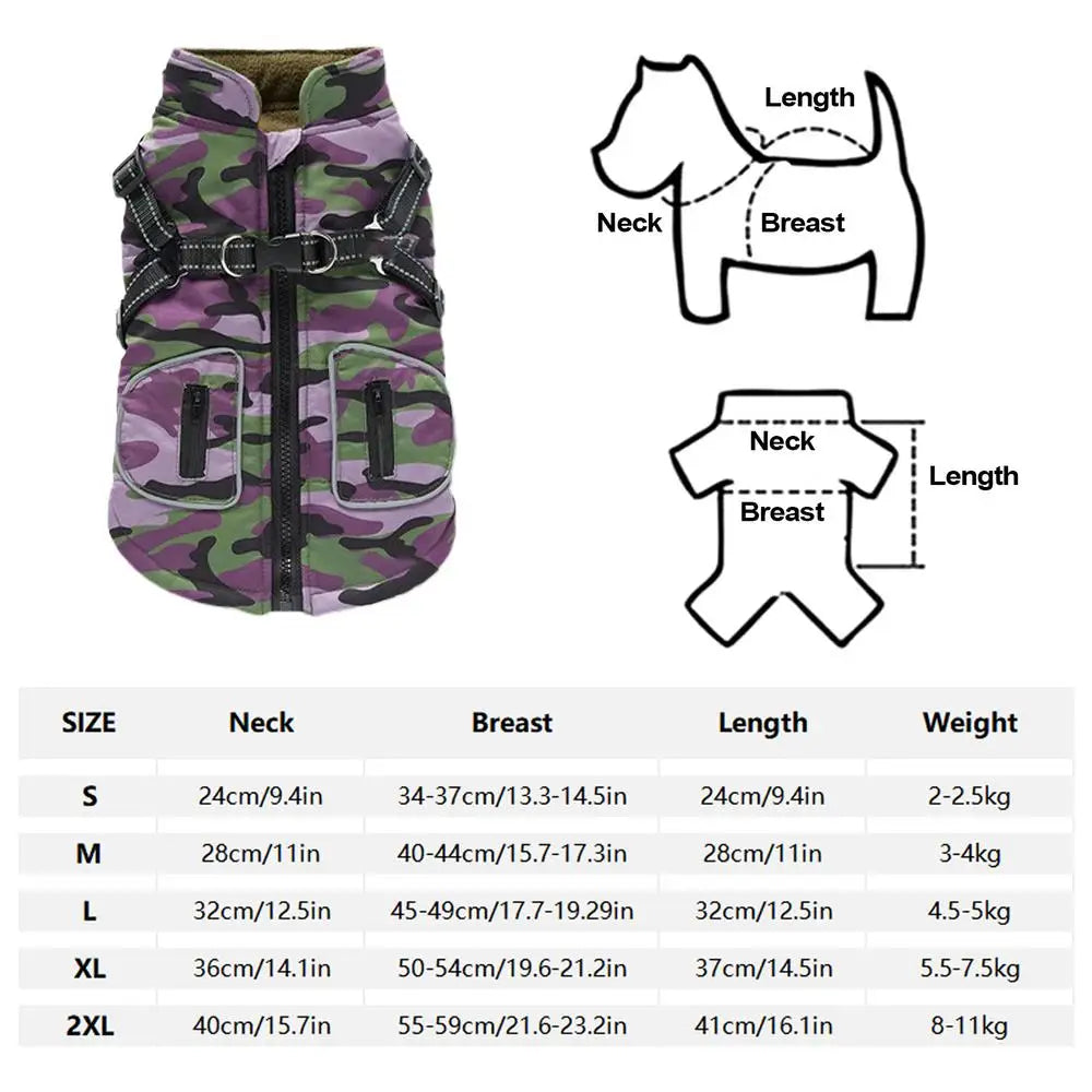 Dog Coat With Reflective Harness Winter  Waterproof Coat