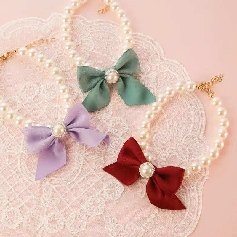 Pet Collar Pearl Bow Necklace Jewelry Cute Collar Puppy