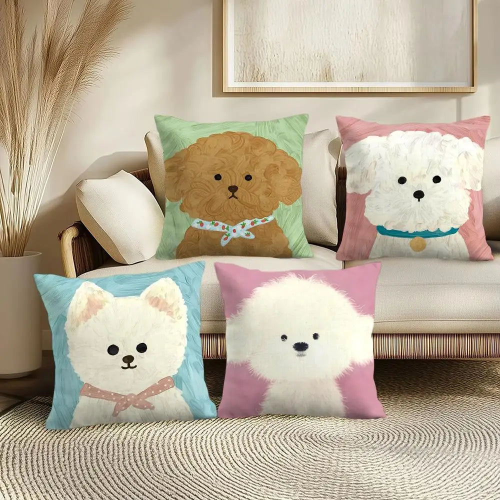 Oil painting dog Cute Cushion Cover Soft Plush Throw Pillow