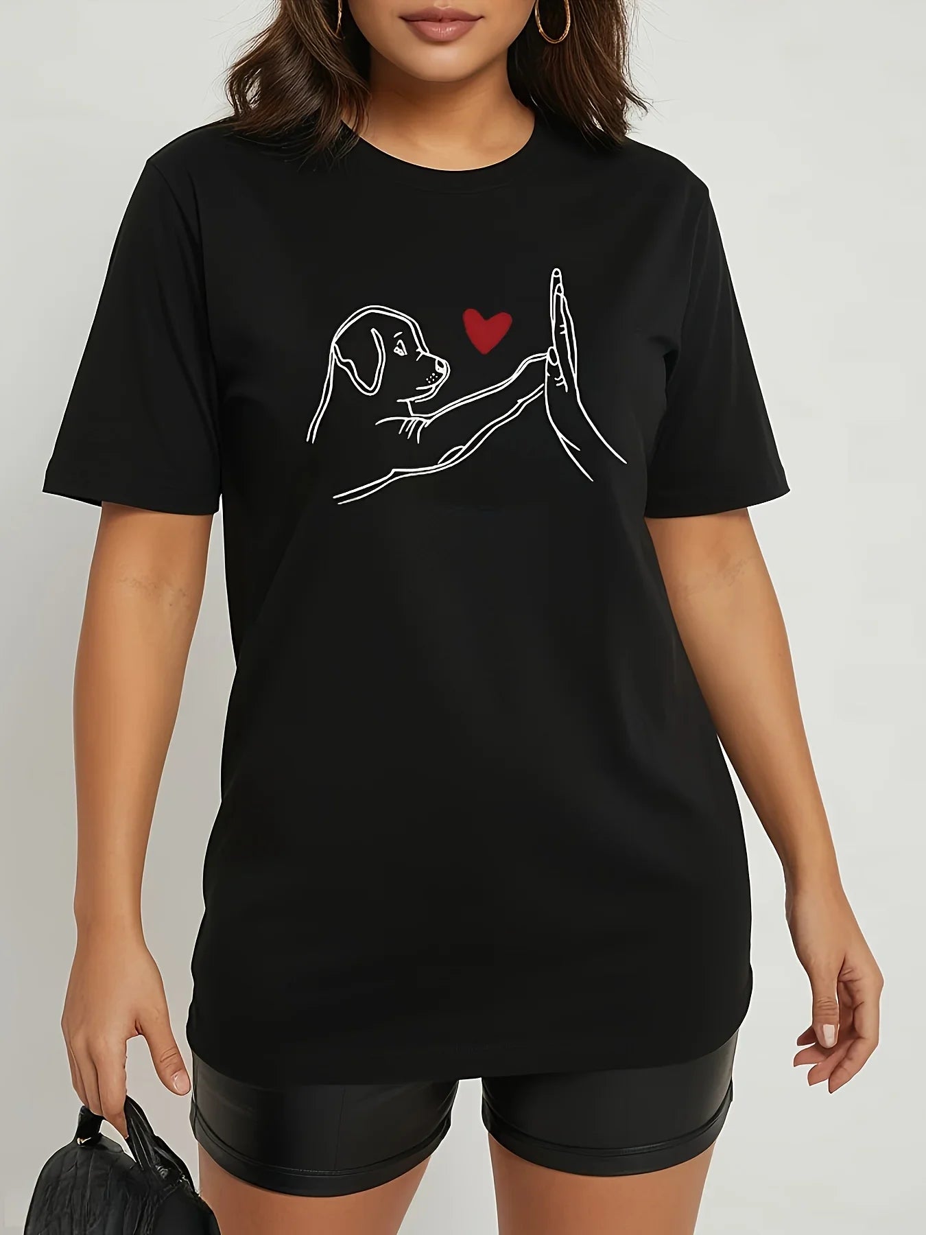 Fun Dog High Five and Heart Printed Women's T-shirt
