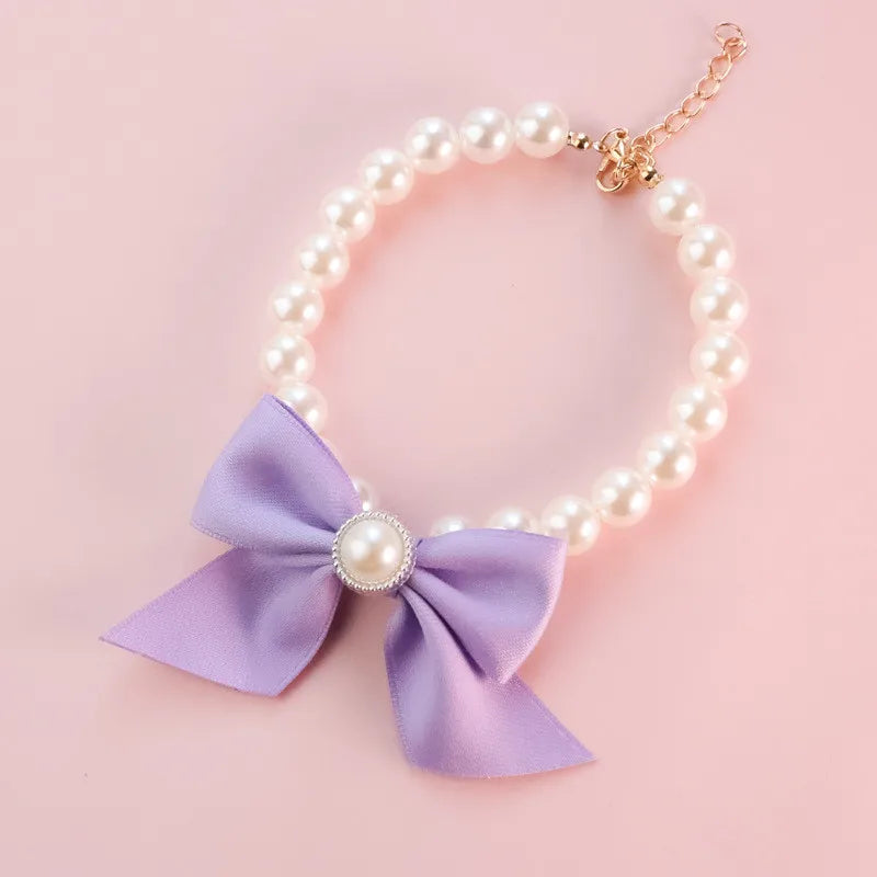 Pet Collar Pearl Bow Necklace Jewelry Cute Collar Puppy