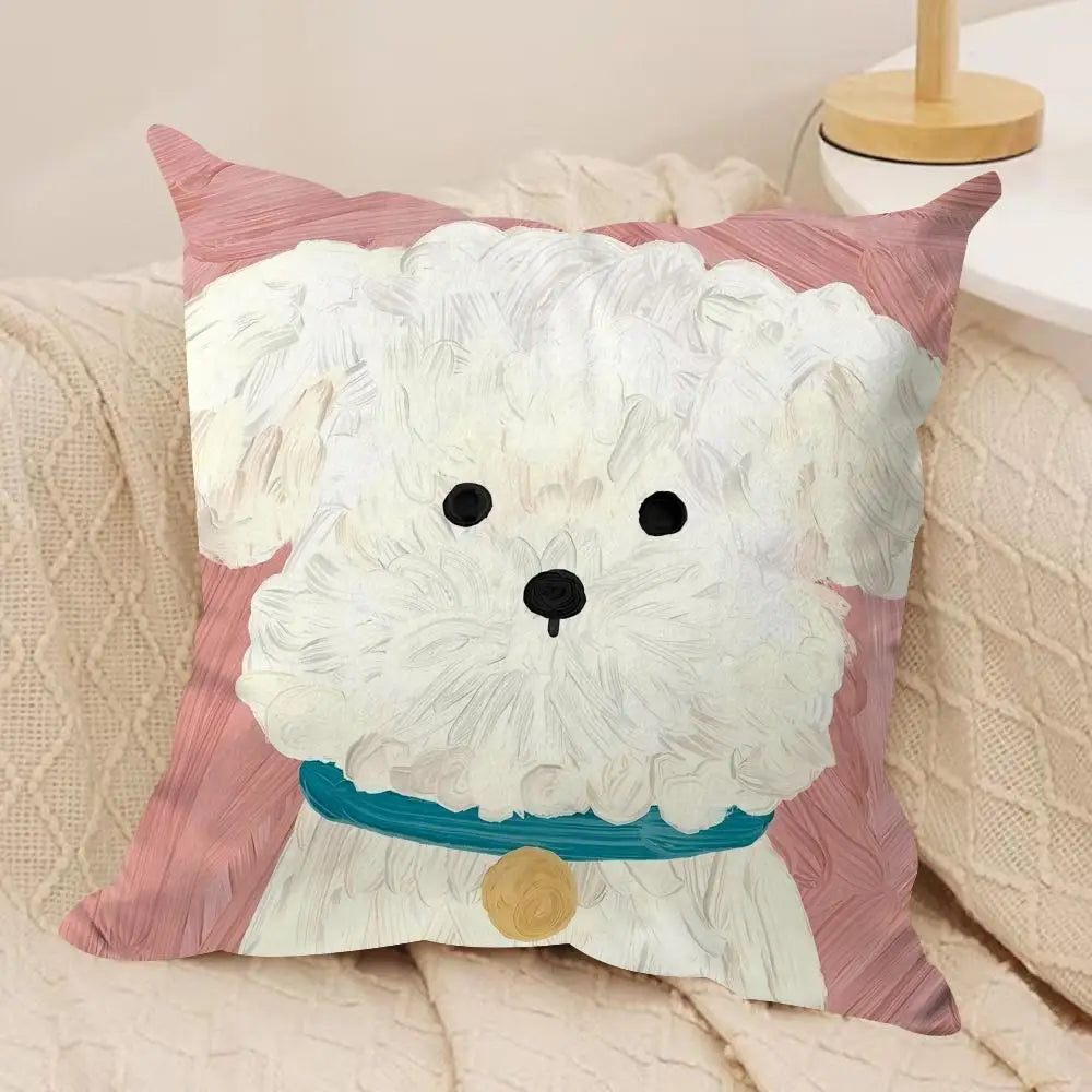 Oil painting dog Cute Cushion Cover Soft Plush Throw Pillow