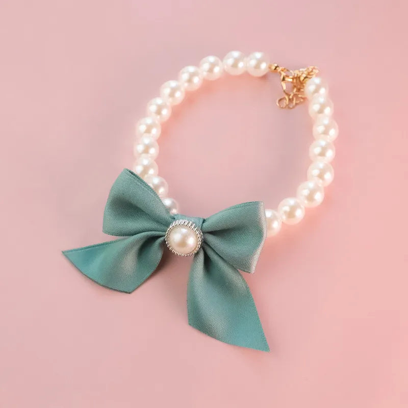 Pet Collar Pearl Bow Necklace Jewelry Cute Collar Puppy