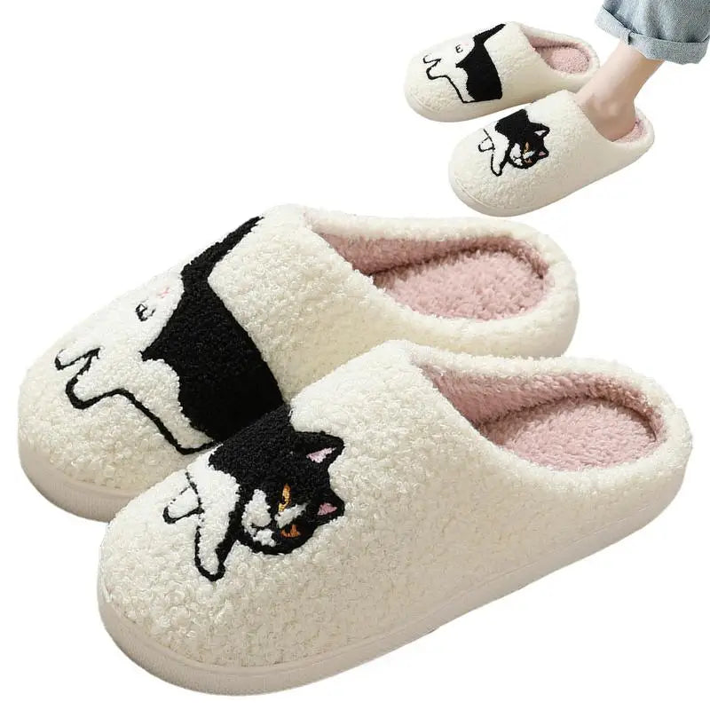 Women autumn Winter Warm Slippers Cartoon Cat Shoes