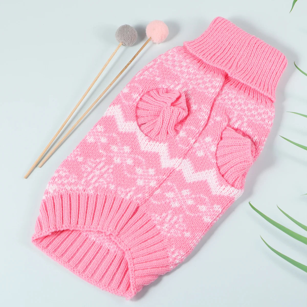 Winter Pet Knitted Sweater Pink Collar Puppy Warm Dog