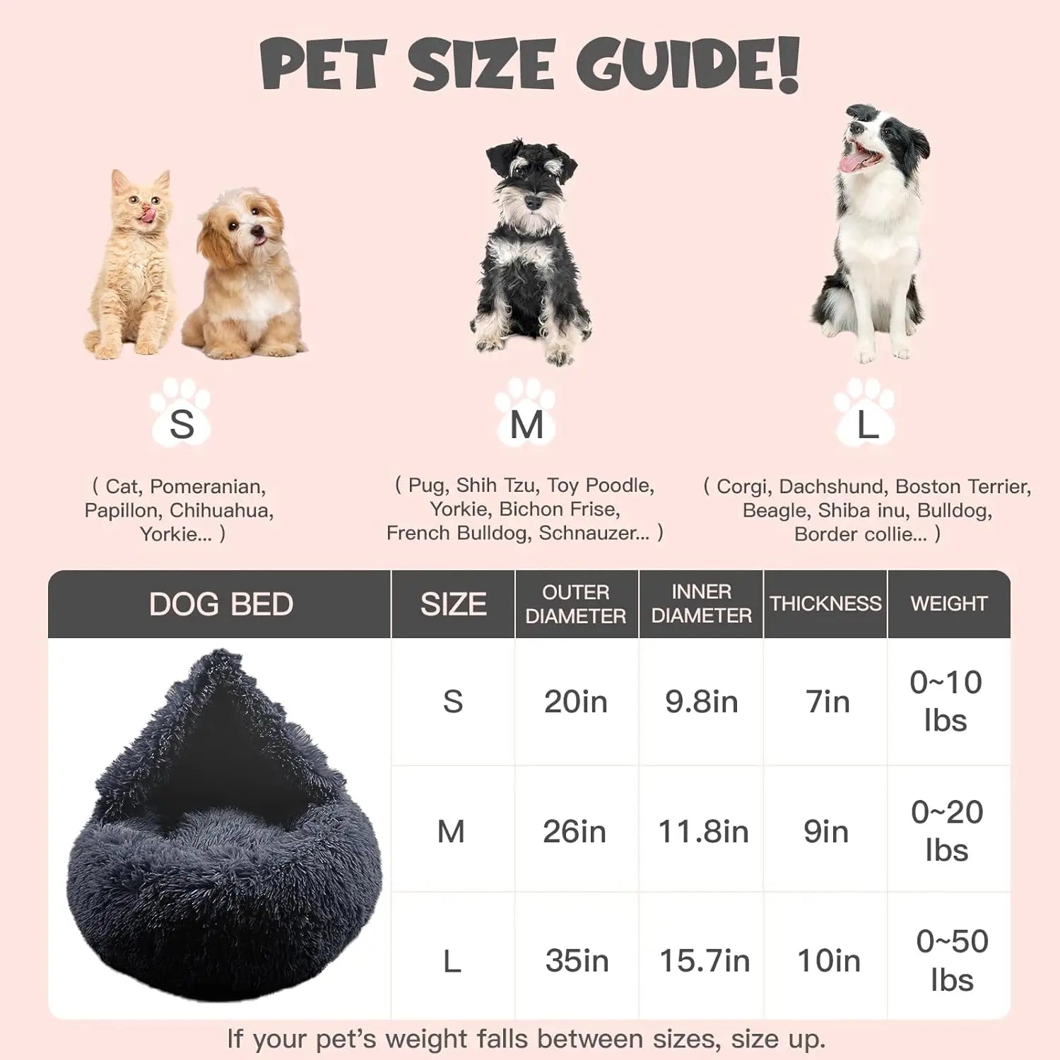 Medium Round Dog Bed with Attached Blanket Pet Bed
