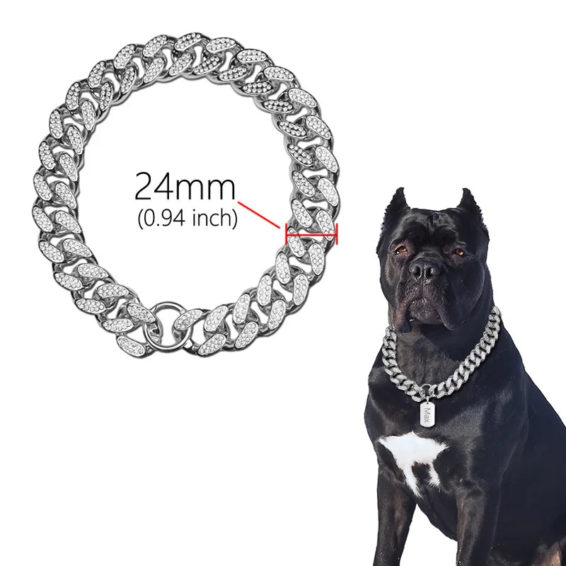 Dog Collar Chain Diamond Inlay Sparkle Bulldog Necklace