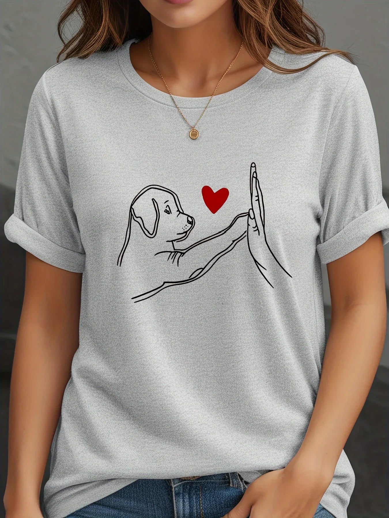 Fun Dog High Five and Heart Printed Women's T-shirt