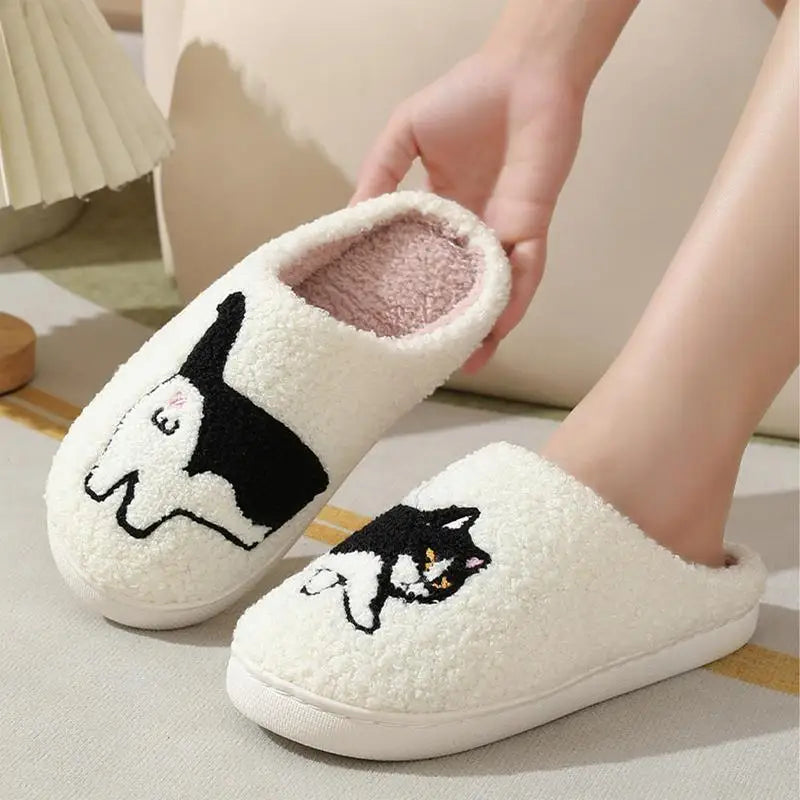 Women autumn Winter Warm Slippers Cartoon Cat Shoes