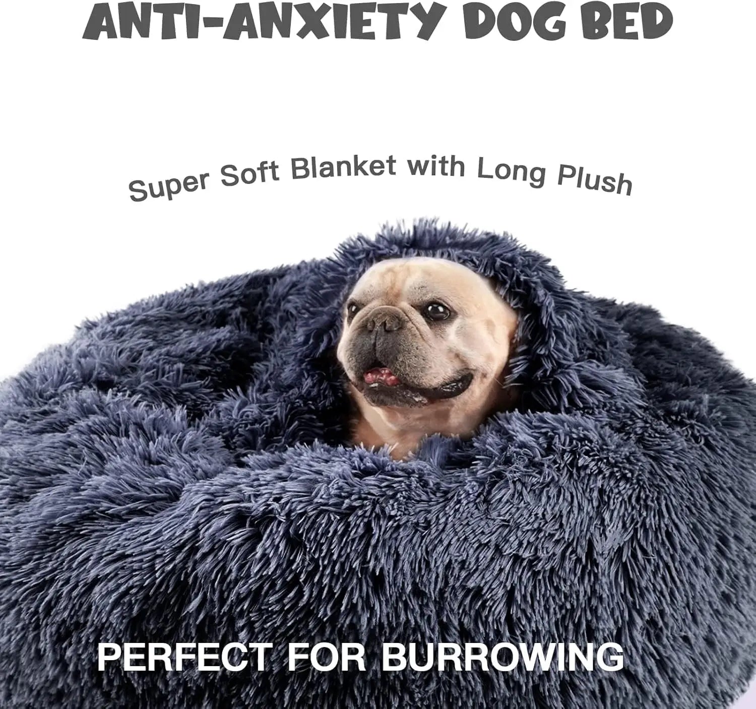 Medium Round Dog Bed with Attached Blanket Pet Bed