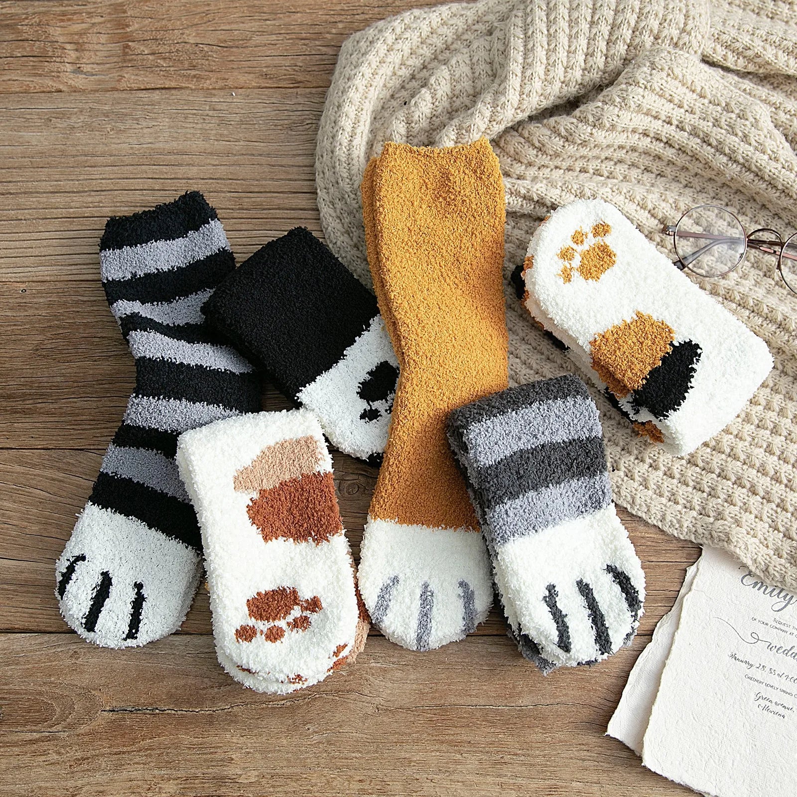Women Winter Warm Fluffy Socks Cute Animal Claw Socks