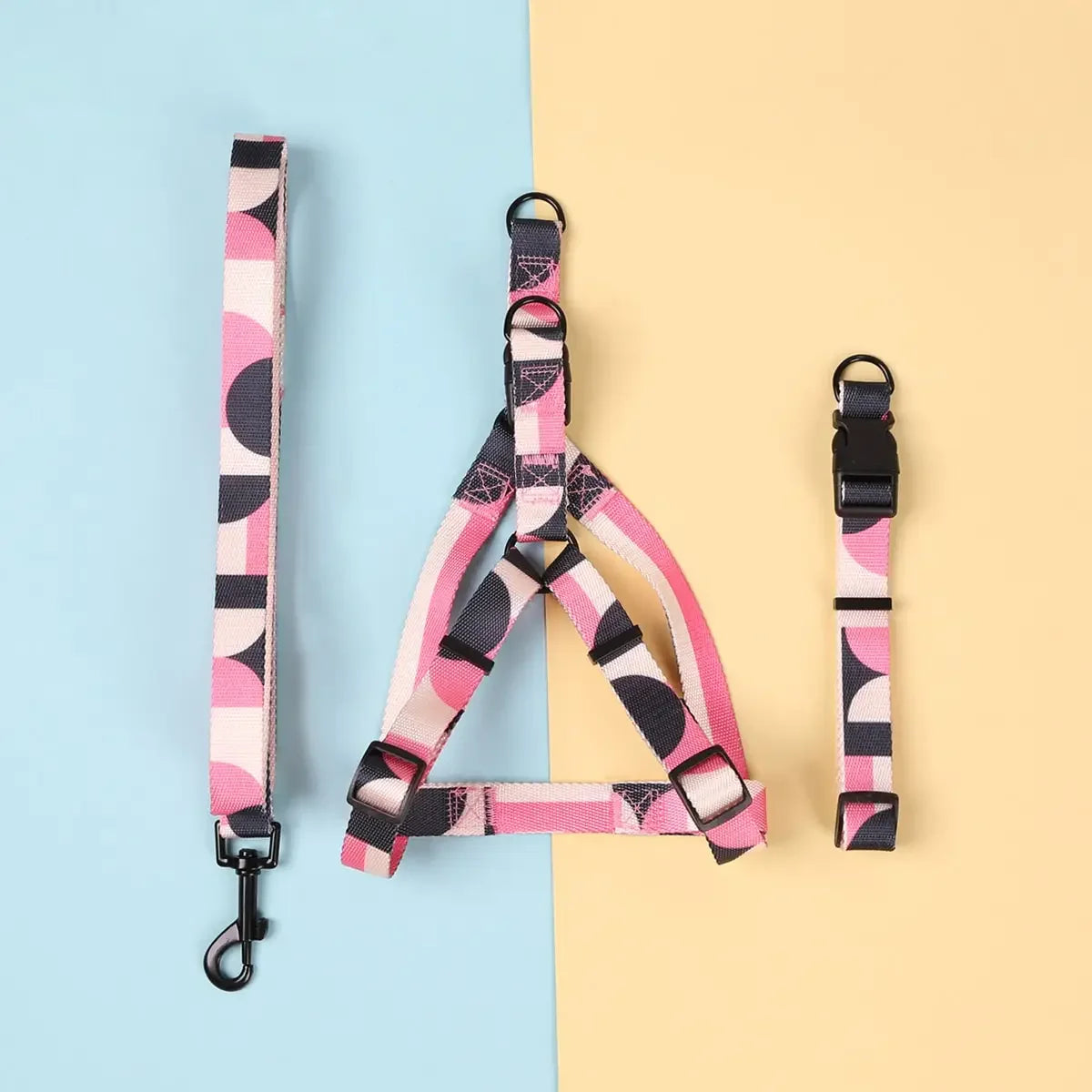 Dog Harness and Leash Abstract Patchwork Colors