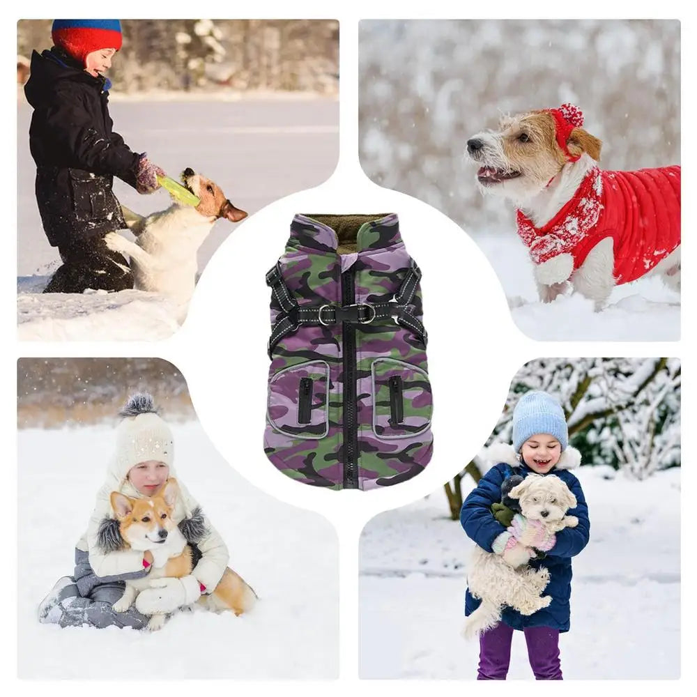 Dog Coat With Reflective Harness Winter  Waterproof Coat