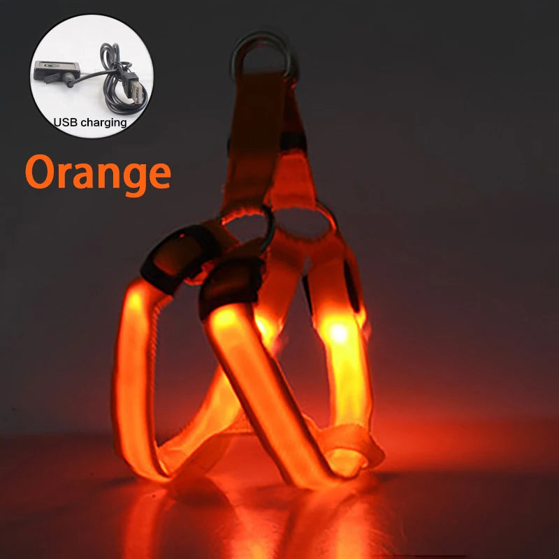 LED Dog Harness Rechargeable Flashing Night Safety