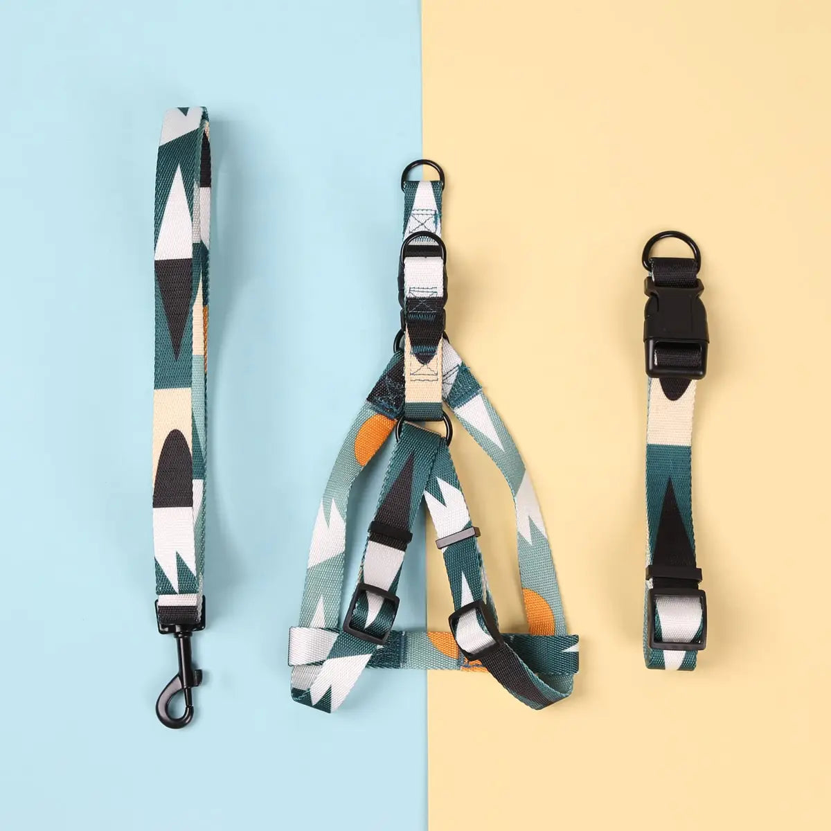 Dog Harness and Leash Abstract Patchwork Colors