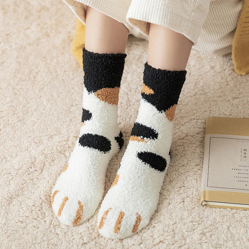 Women Winter Warm Fluffy Socks Cute Animal Claw Socks