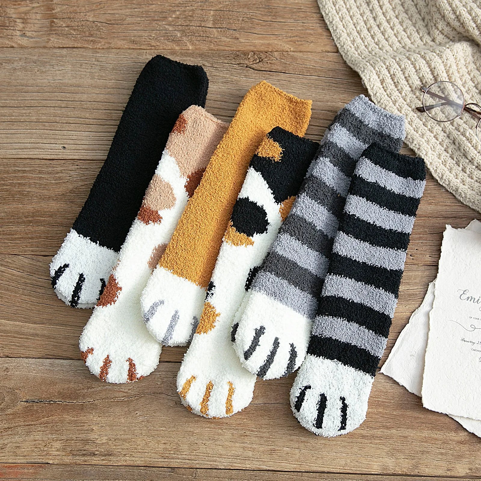 Women Winter Warm Fluffy Socks Cute Animal Claw Socks