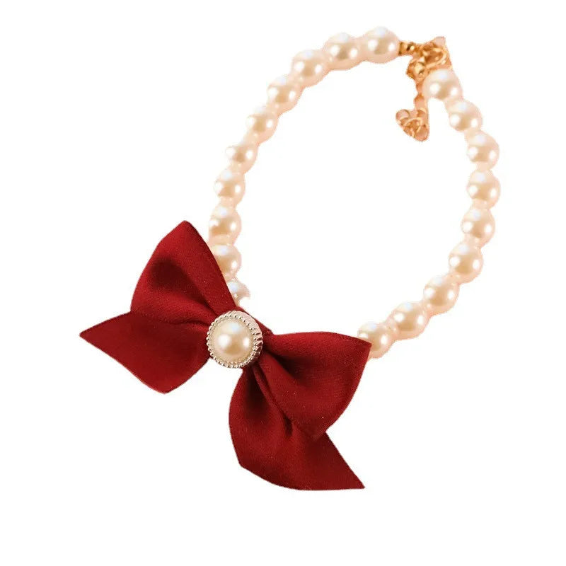 Pet Collar Pearl Bow Necklace Jewelry Cute Collar Puppy