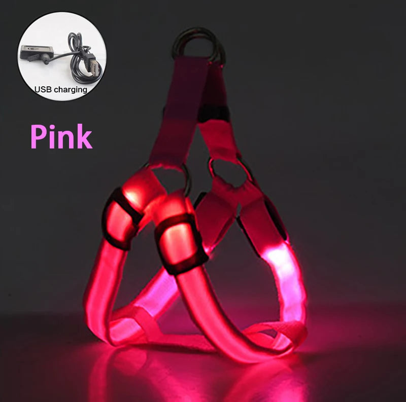 LED Dog Harness Rechargeable Flashing Night Safety